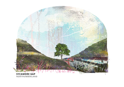 Sycamore Gap art print by Vicki Shortt, the tree in its dip on Hadrian's Wall, Northumberland