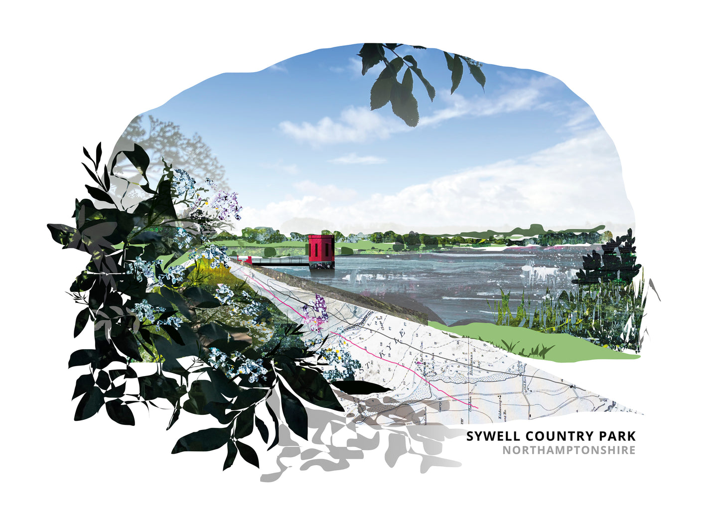 Sywell Country Park art print by Vicki Shortt, the reservoir and parkland at Sywell, Northamptonshire
