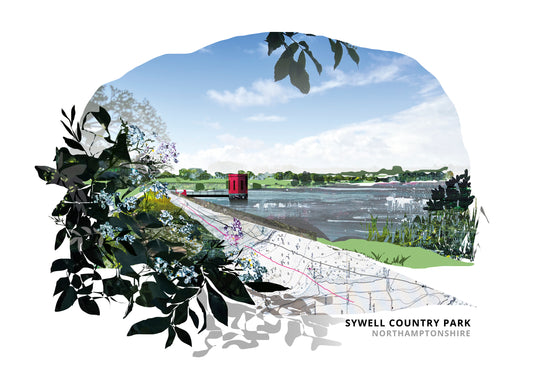 Sywell Country Park art print by Vicki Shortt, the reservoir and parkland at Sywell, Northamptonshire