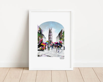 Taunton art print by Vicki Shortt, the county town of Taunton in Somerset, framed in a room setting