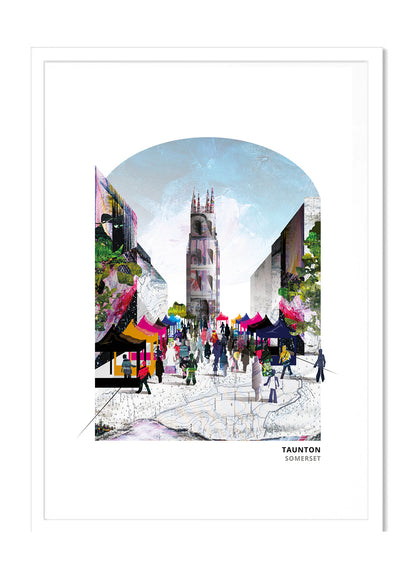 Taunton art print by Vicki Shortt, the county town of Taunton in Somerset, in a white frame