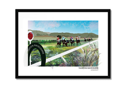 Taunton Racecourse art print by Vicki Shortt, the racecourse at Taunton, Somerset, in a black frame