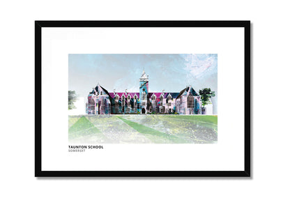 Taunton School art print by Vicki Shortt, the school buildings at Taunton, Somerset, in a black frame