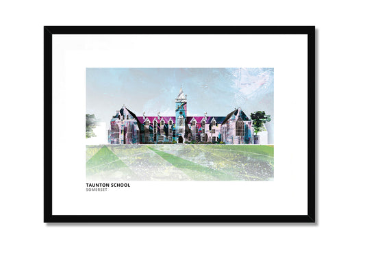 Taunton School art print by Vicki Shortt, the school buildings at Taunton, Somerset, in a black frame