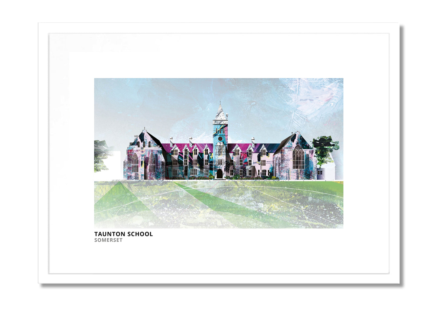 Taunton School art print by Vicki Shortt, the school buildings at Taunton, Somerset, in a white frame