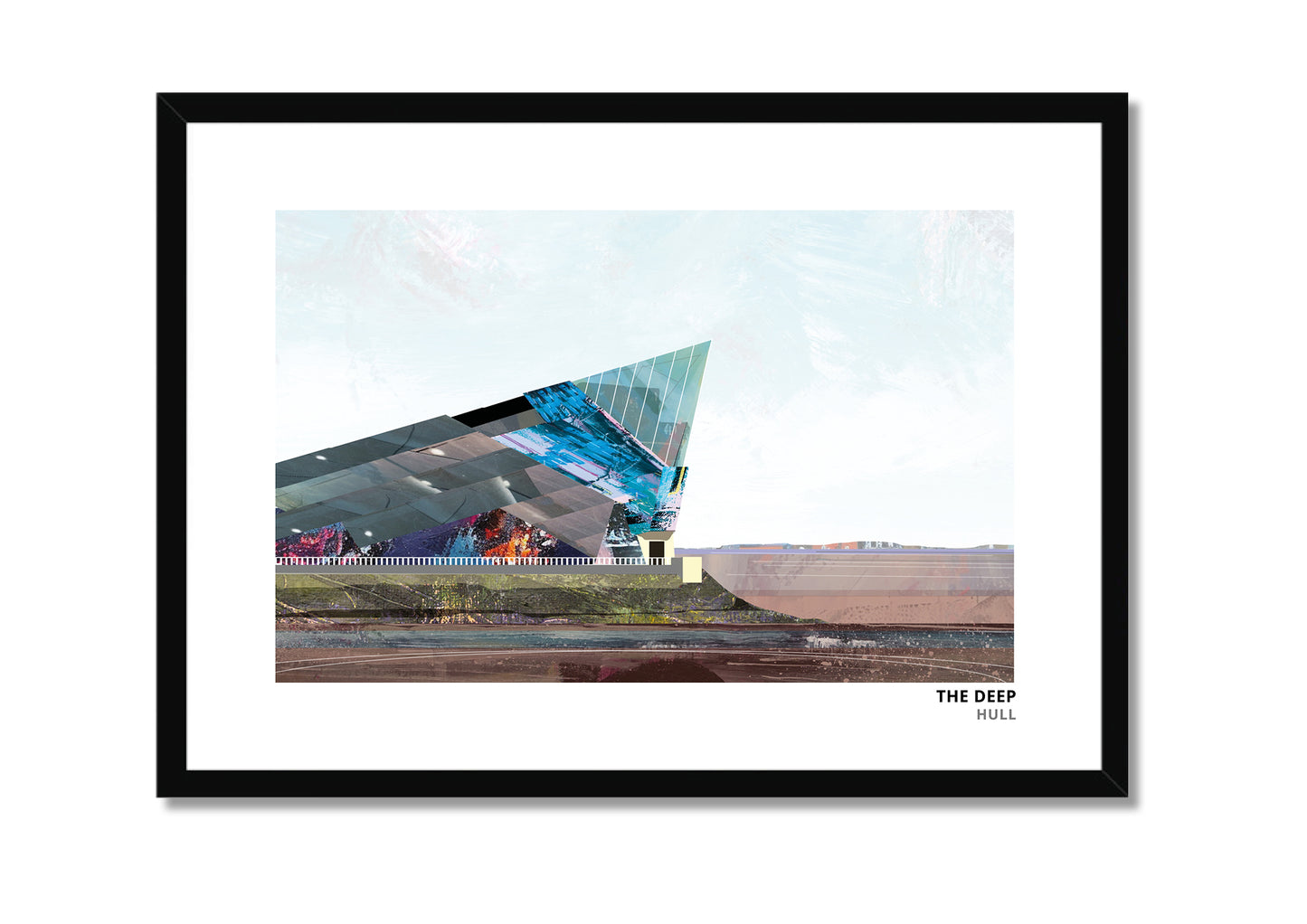 The Deep art print by Vicki Shortt, the wedge-shaped aquarium at the mouth of the River Hull, in a black frame