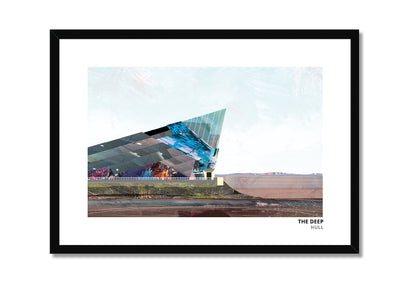 The Deep art print by Vicki Shortt, the wedge-shaped aquarium at the mouth of the River Hull, in a black frame