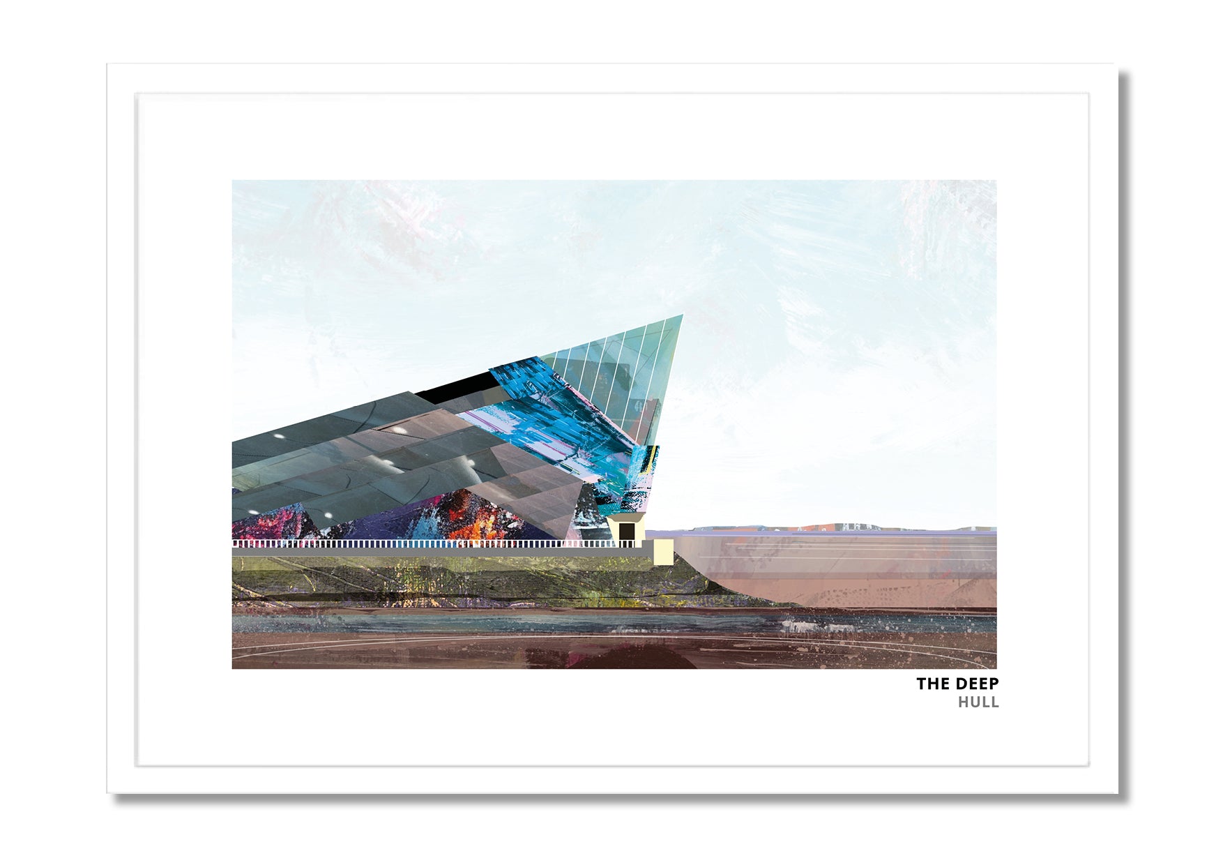 The Deep art print by Vicki Shortt, the wedge-shaped aquarium at the mouth of the River Hull, in a white frame