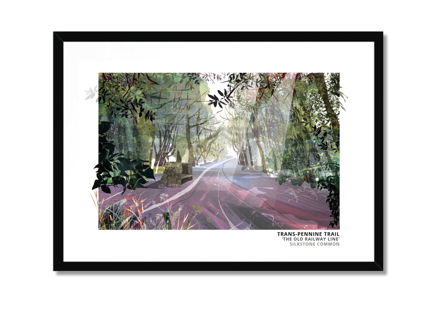 Trans-Pennine Trail art print by Vicki Shortt, the Trans-Pennine Trail at Silkstone Common, South Yorkshire, in a black frame