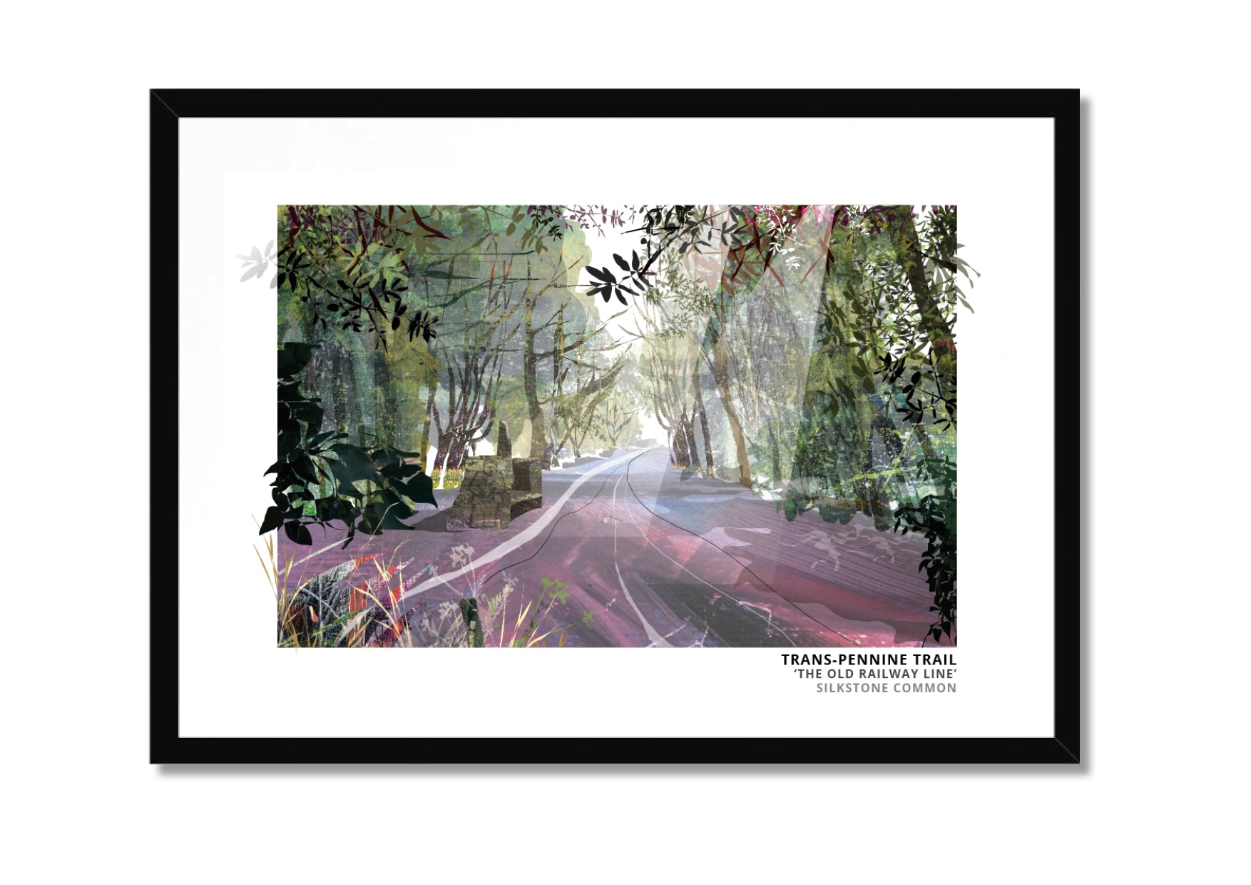 Trans-Pennine Trail art print by Vicki Shortt, the Trans-Pennine Trail at Silkstone Common, South Yorkshire, in a black frame