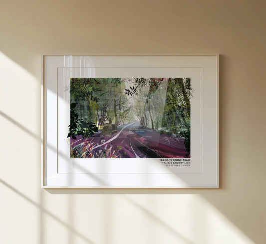 Trans-Pennine Trail art print by Vicki Shortt, the Trans-Pennine Trail at Silkstone Common, South Yorkshire, framed in a room setting