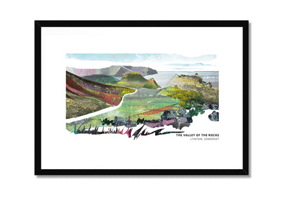 Valley of the Rocks art print by Vicki Shortt, the dry valley and its rock formations near Lynton, Devon, in a black frame