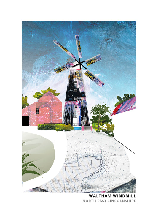 Waltham Windmill art print by Vicki Shortt, the six-sailed windmill at Waltham, North East Lincolnshire