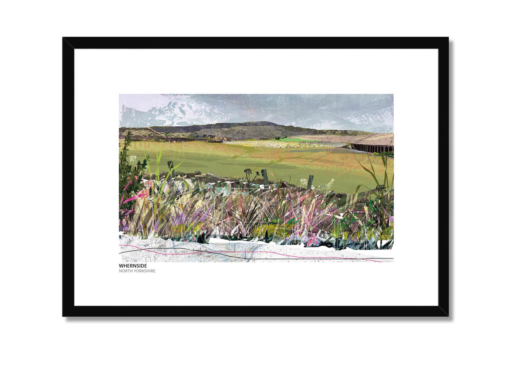Whernside art print by Vicki Shortt, the long whaleback ridge of Yorkshire's highest peak, in a black frame