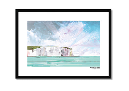 White Cliffs of Dover art print by Vicki Shortt, Design 1, the chalk cliffs rising above the Kent coast at Dover, in a black frame