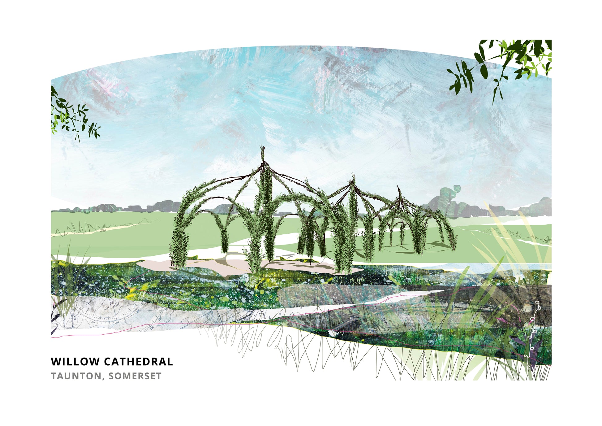 Willow Cathedral, Taunton art print by Vicki Shortt, the living willow structure planted in the park
