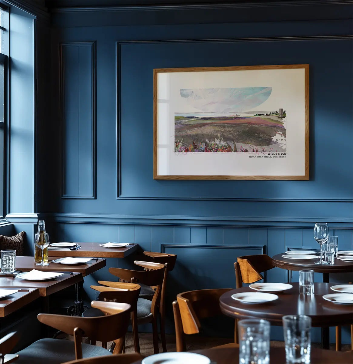 Will's Neck art print by Vicki Shortt, the highest point of the Quantock Hills in Somerset, framed in a room setting