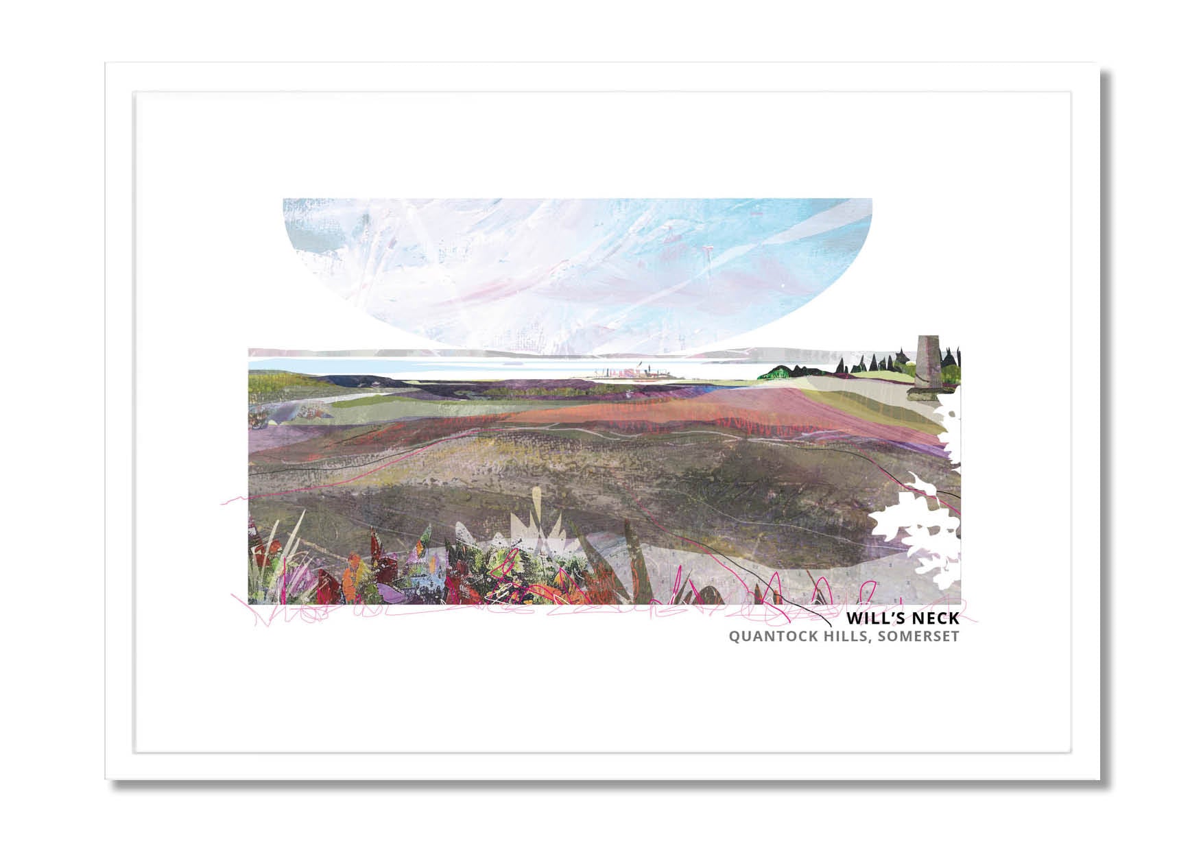 Will's Neck art print by Vicki Shortt, the highest point of the Quantock Hills in Somerset, in a white frame
