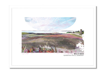 Will's Neck art print by Vicki Shortt, the highest point of the Quantock Hills in Somerset, in a white frame