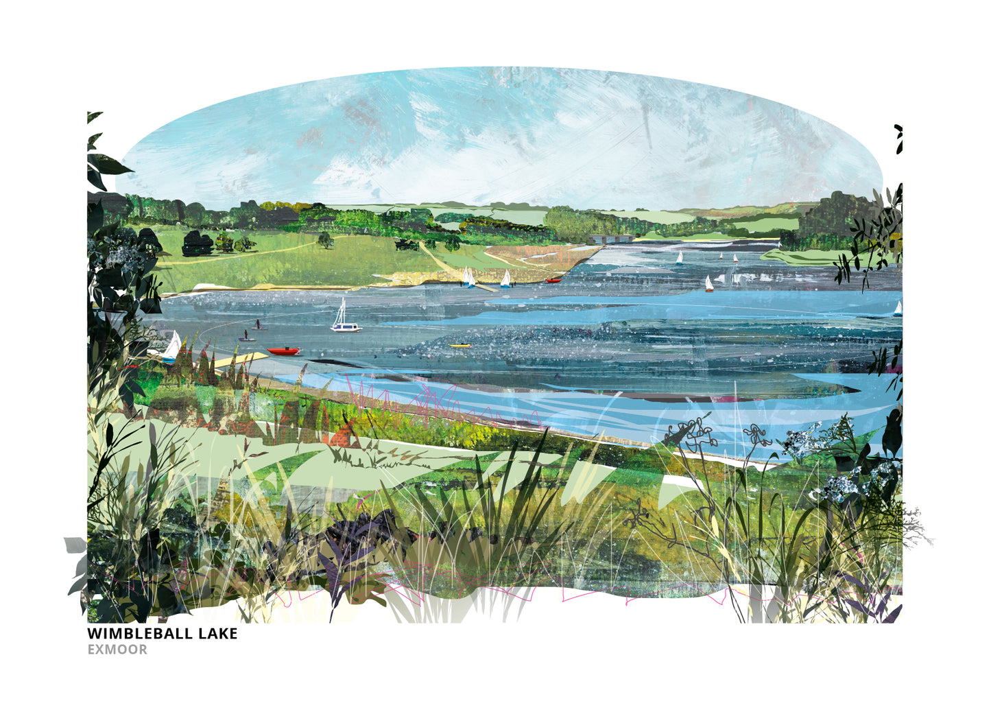 Wimbleball Lake art print by Vicki Shortt, the reservoir set in the hills of Exmoor, Somerset