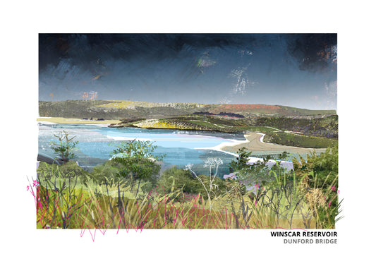 Winscar Reservoir art print by Vicki Shortt, the reservoir at Dunford Bridge, South Yorkshire