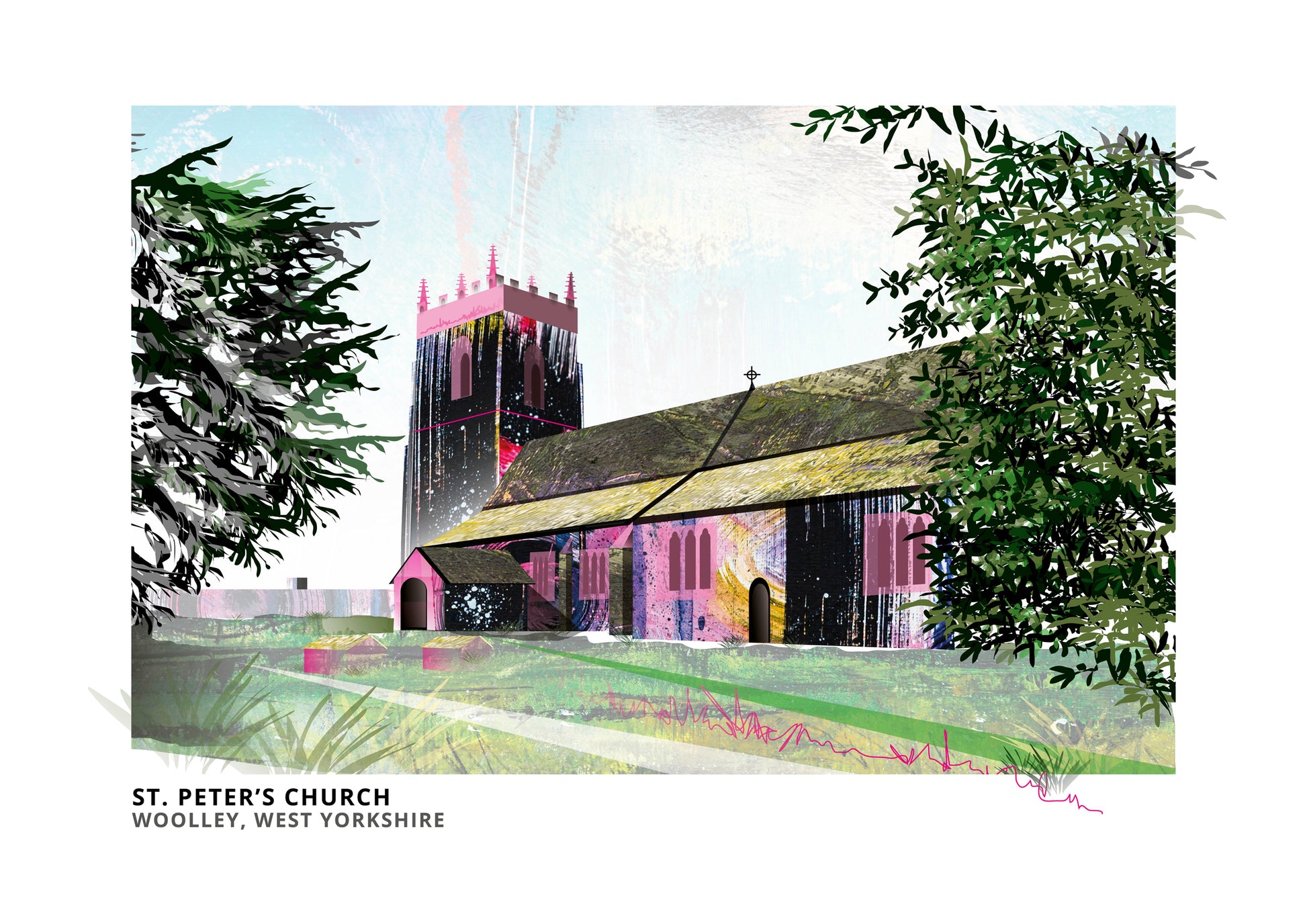 Woolley Church art print by Vicki Shortt, St Peter's Church at Woolley, West Yorkshire