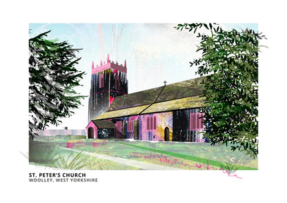 Woolley Church art print by Vicki Shortt, St Peter's Church at Woolley, West Yorkshire