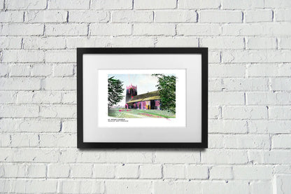 Woolley Church art print by Vicki Shortt, St Peter's Church at Woolley, West Yorkshire, framed in a room setting