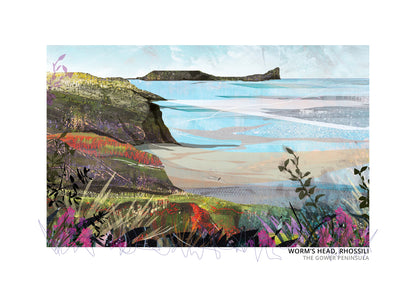 Worm's Head, Rhossili art print by Vicki Shortt, the tidal island at the end of Rhossili Bay on the Gower Peninsula