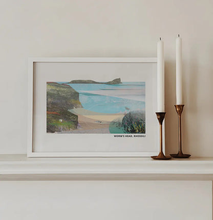 Worm's Head, Rhossili art print by Vicki Shortt, the tidal island at the end of Rhossili Bay on the Gower Peninsula, framed in a room setting