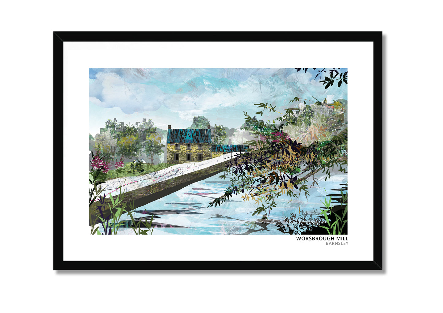 Worsbrough Mill art print by Vicki Shortt, the working water mill at Worsbrough, Barnsley, in a black frame