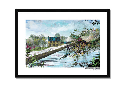 Worsbrough Mill art print by Vicki Shortt, the working water mill at Worsbrough, Barnsley, in a black frame
