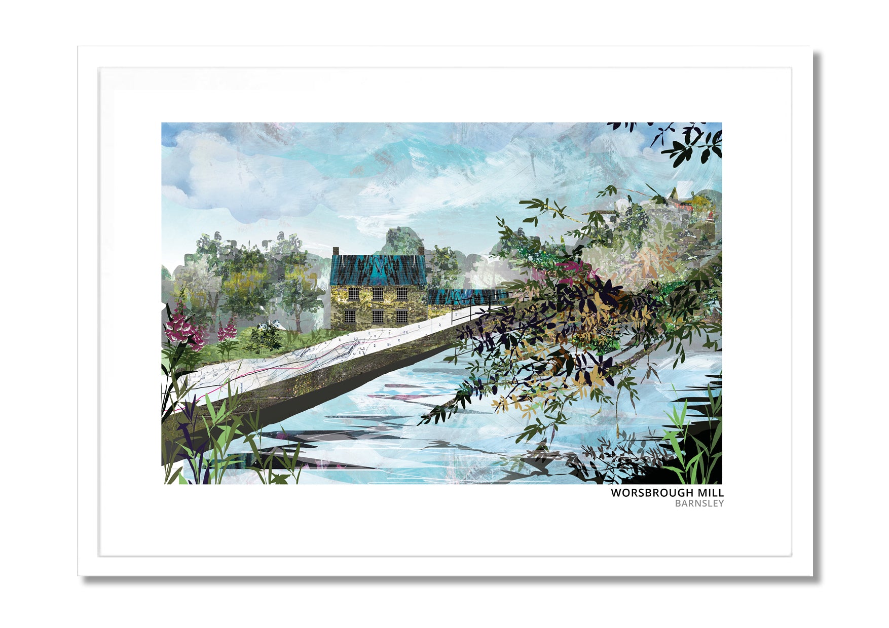 Worsbrough Mill art print by Vicki Shortt, the working water mill at Worsbrough, Barnsley, in a white frame