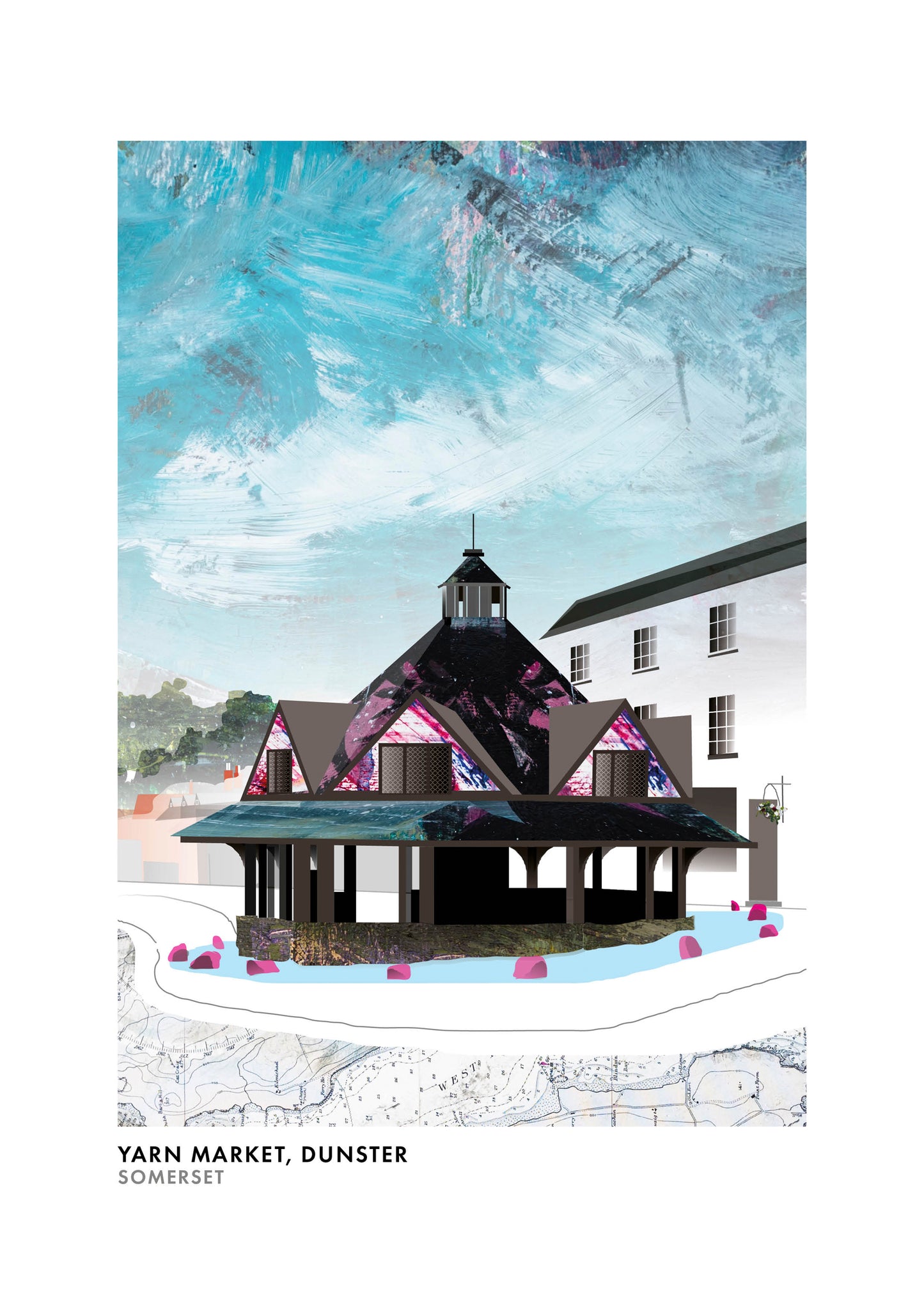 Yarn Market Dunster art print by Vicki Shortt, the octagonal seventeenth-century market building in Dunster, Somerset