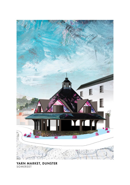 Yarn Market Dunster art print by Vicki Shortt, the octagonal seventeenth-century market building in Dunster, Somerset