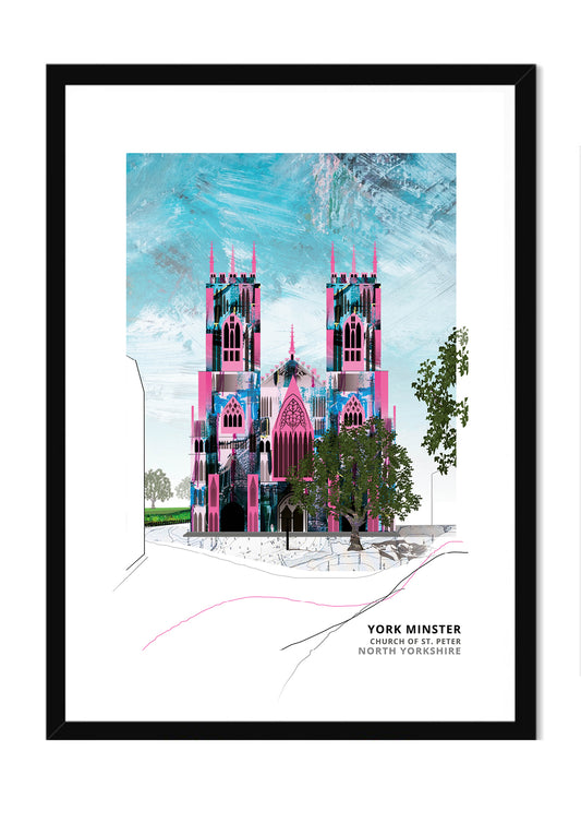 York Minster art print by Vicki Shortt, the Gothic cathedral at the heart of York, in a black frame
