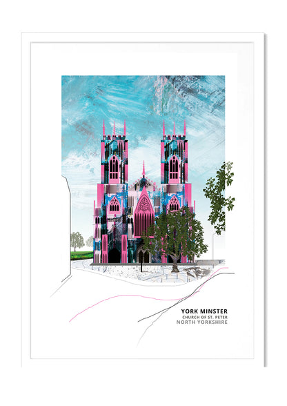 York Minster art print by Vicki Shortt, the Gothic cathedral at the heart of York, in a white frame